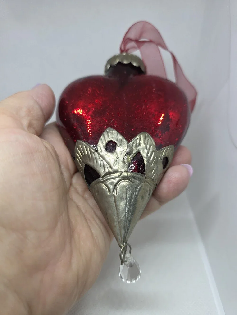 Red Heart Glass Hanging Ornament